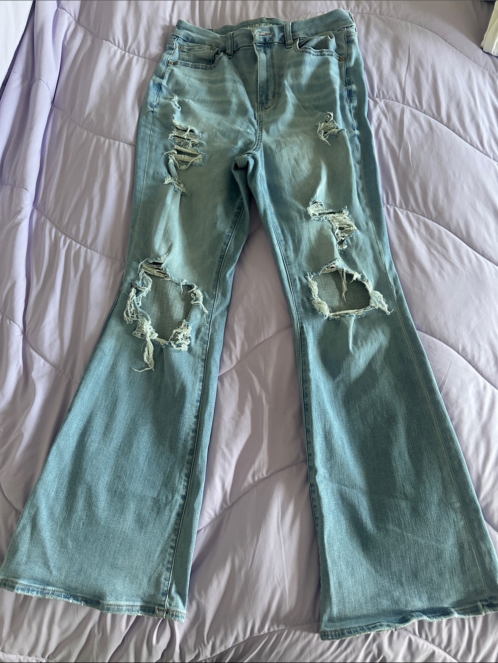 American Eagle Outfitters Light Blue Distressed Flare Jeans